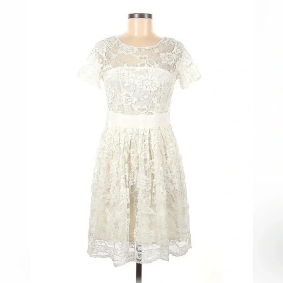 BB Dakota Retro Ivory Lace Adrift on a Cloud Fit & Flare Dress Size 6 Small - Picture 1 of 4